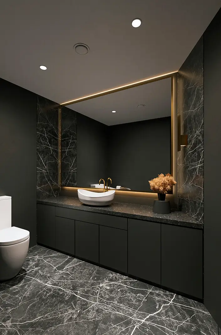 Kirkland condo design – dark bathroom